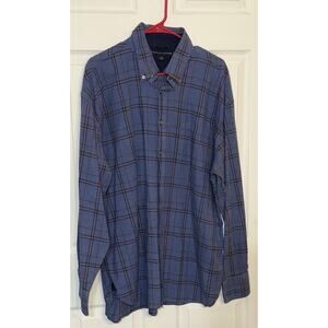 Tommy Hilfiger Mens Size XL Button Down Shirt Blue Plaid Long Sleeve 100% Cotton